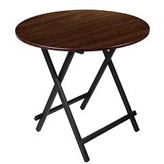 31.5in Round High Top Folding Table 2.6FT Iron Bar Foldable Wooden Dining Desk w/ 4 Anti-Slip Stoppers Bamboo Walnut For Dinner Snack Coffee Laptop