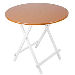 31.5in Round High Top Folding Table 2.6FT Iron Bar Foldable Wooden Dining Desk w/ 4 Anti-Slip Stoppers Bamboo Walnut For Dinner Snack Coffee Laptop
