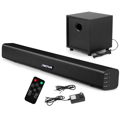 Wireless Soundbar with Subwoofer 2.1CH Audio Speaker For TV Aux USB