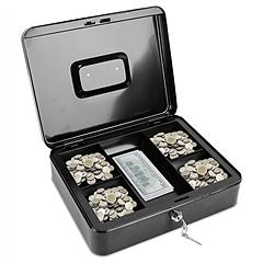 Steel Cash Box w/ Removable Tray Rustproof Money Bills Safe Locker Tiered Valuables Checks Jewelry Counter Cashier Drawer w/ Dual Keys