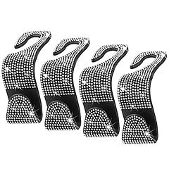 4Pcs Car Headrest Hooks Bling Rhinestones Back Seat Organizer Hanger Holder For Bag Purse Cloth Grocery Umbrellas