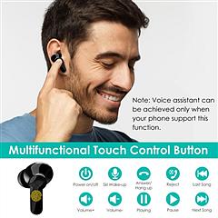 True Wireless V5.0 Earbuds IPX5 Water Resistant In-Ear Stereo Headsets TWS Noise Canceling Earbuds w/ LCD Digital Display Magnetic Charging Dock