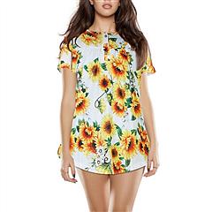 Women Summer Shirts Tops Loose Short Sleeve T Shirts Casual Floral Printed Button Shirts Blouse S-XXL