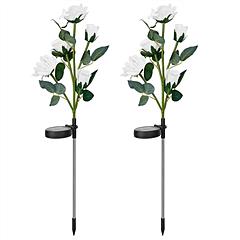 2Pcs Solar Powered Lights Outdoor Rose Flower LED Decorative Lamp Water Resistant Pathway Stake Lights For Garden Patio Yard Walkway