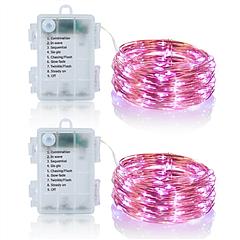 2Pcs LED String Lights 100LED Beads 32.8FT Copper Fairy Lights IP65 Waterproof Battery Operated Flash Lights with Remote Control For Wedding Party Jar