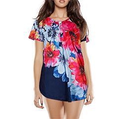 Women Summer Shirts Tops Loose Short Sleeve T Shirts Casual Floral Printed Button Shirts Blouse S-XXL