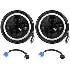 2 X 7" 6000LM Round LED Headlight Halo Angel Eyes for Jeep Wrangler TJ JK CJ w/H4 to H13 Adapter Plug and Play