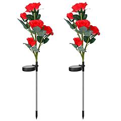 2Pcs Solar Powered Lights Outdoor Rose Flower LED Decorative Lamp Water Resistant Pathway Stake Lights For Garden Patio Yard Walkway