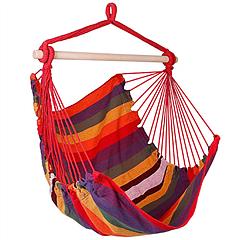 Hammock Hanging Chair Canvas Porch Patio Swing Seat Portable Camping Rope Seat Wooden Stick Hammock Chair w/ 2Pillows 265LBS Load-bearing