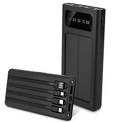 Portable Power Bank Solar Power 10000mAh Recharge External Battery Pack Ultra Slim Phone Tablet Charger w/ Type C Micro USB Lightning Cable