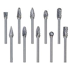 10Pcs Double Cut Carbide Rotary Die Grinder Bit Set 1/8in Shank 1/4in Head Fit for Dremel Grinder Drill DIY Wood Working Carving Metal Polishing