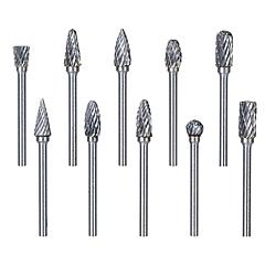 10Pcs Double Cut Carbide Rotary Die Grinder Bit Set 1/8in Shank 1/4in Head Fit for Dremel Grinder Drill DIY Wood Working Carving Metal Polishing