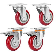 4 Packs 4In Swivel Caster Wheels Lockable Heavy Duty PU Rollers w/ Brake 360 Degree No Noise Swivel Plate
