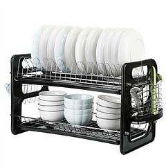 2 Tier Iron Dish Drying Rack Drainboard Set with Large Storage Anti-Rust Dish Drainer Shelf Tableware Holder Cup Holder For Kitchen Counter Storage