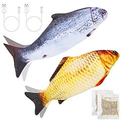2Pcs Electric Moving Fish Cat Toy Realistic Wagging Fish Catnip Kicker Toy Interactive Chew Bite Kick Supplies For Cat Kitten