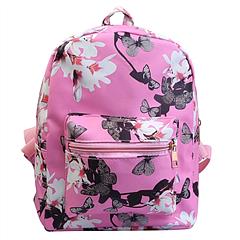 Lady Girls’ Backpack Floral Printing Satchel PU Leather School Travel Daypack Bag Waterproof Knapsack