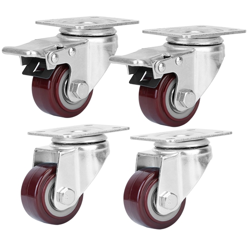 4 Packs 2In Swivel Caster Wheels Lockable Heavy Duty PU Rollers w