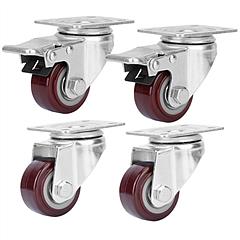 4 Packs 2In Swivel Caster Wheels Lockable Heavy Duty PU Rollers w/ Brake 360 Degree No Noise Swivel Plate