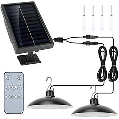 Solar Shed Lights Dual Lighting Heads Dimmable Timing Dusk To Dawn Sensor Hanging Lamp IP65 Waterproof Remote Control Pendant Light For Garden Patio B