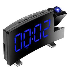 Projection Alarm Clock with Radio Function 7.7In Curved-Screen LED Digital Alarm Clock w/ Dual Alarms 4 Dimmer 12/24 Hour USB Charging Port 180° Rotat