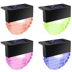 4Pcs Solar Deck Lights Outdoor LED RGB Solar Decorative Step Fence Lamp IP55 Waterproof Warm Color Changing Night Lights For Patio Garden Stair Fence 