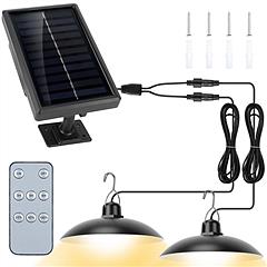 Solar Shed Lights Dual Lighting Heads Dimmable Timing Auto Sensor Turn Off Hanging Lamp IP65 Waterproof Remote Control Pendant Light For Garden Patio 