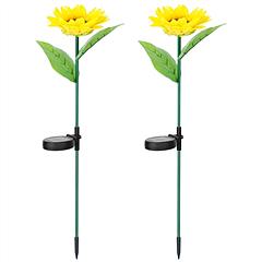 2Pcs Solar Powered Sunflower Lights 10 LED Decorative Stake Lamp IP65 Waterproof Pathway Landscape Lights For Garden Patio Yard Walkway