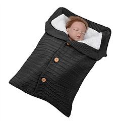 Unisex Baby Knit Swaddle Blanket Infant Nest Swaddle Newborn Cozy Fleece Nursery Sleeping Bag Wraps w/ Buttons