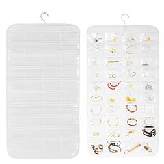 2Pcs Hanging Jewelry Organizer Earring Necklace Bracelet Holder Double-sided 80 Pockets Accessory Storage Pocket
