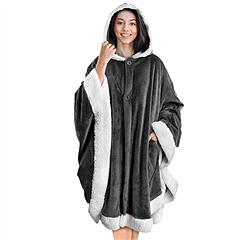 Hoodie Blanket Wrap Wearable Hoodie Snuggle Robe Sweatshirt Soft Lined Cuddle Poncho Cape w/ Hat 2 Pockets Buttons