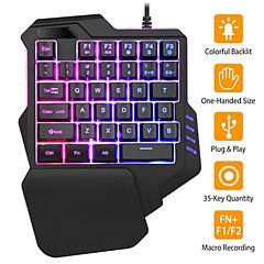 One Handed Membrane Gaming Keyboard 35 Keys RGB Backlit Mini Gaming Keypad Game Controller with Wrist Rest Fit for PC/MAC/PS4/XBOX ONE Gamer