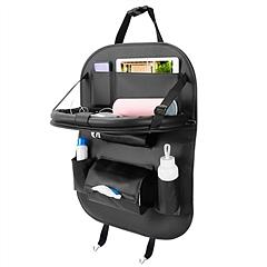Car Back Seat Organizer Leather Vehicle Storage Bag Seat Back Protector w/ Foldable Table Tray 8 Pockets