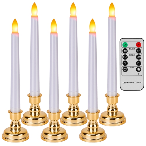 6 Packs Flameless Taper Candles 9.8in Electric LED Candles Warm White w