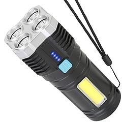 Rechargeable Flashlight LED Floodlight Torch w/Strap Super Bright Flashlight w/4 Light Modes for Emergency Camping