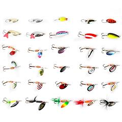 30Pcs Fishing Lures Kit Metal Spoon Lures Hard Spinner Baits w/ Single Triple Hook for Trout Bass Salmon with Free Tackle Box