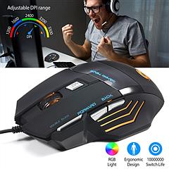 Wired Gaming Mouse 7 Keys Ergonomic Optical Mouse w/ 7 Changeable Colors 5 Adjustable DPI Levels up to 5500 for Computer Laptop