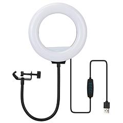 Clip On LED Ring Light USB Selfie Clamp Ring Light with 3 Color 10 Dimming Levels 360° Flexible Gooseneck for Live Stream Video Conference