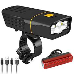 Super Bright Bike Light Set USB Rechargeable Headlight Taillight Set Waterproof LED Bicycle Front and Rear Lights for Night Riding Cycling