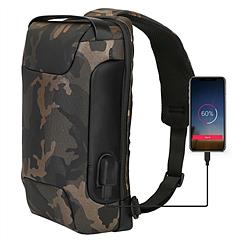 Men\'s Sling Backpack Waterproof Anti-theft Shoulder Crossbody Chest Bag Messenger Sling Bag Daypack w/ USB Charging Port