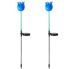 2Pcs Solar Powered Tulip Garden Light Wind Mill Waterproof Landscape Stake Lamp Decorative Lawn Lights For Yard Driveway Walkway Patio