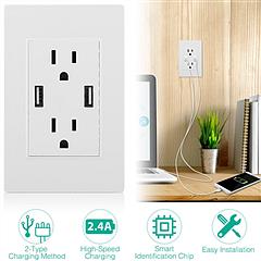USB Wall Outlet Dual 2.4A USB Wall Charger High Speed Duplex Wall Socket US Standard