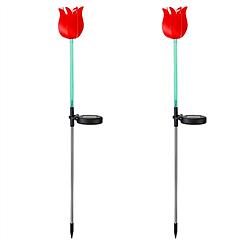 2Pcs Solar Powered Tulip Garden Light Wind Mill Waterproof Landscape Stake Lamp Decorative Lawn Lights For Yard Driveway Walkway Patio