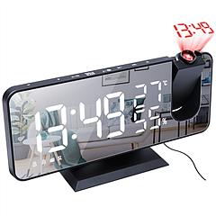 Projection Alarm Clock with Radio Function 7.5In Mirror LED Digital Alarm Clock w/ Dual Alarms 4 Dimmer 12/24 Hour USB Port