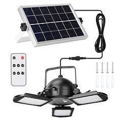Solar Pendant Lights IP65 Waterproof Shed Light 120° Adjustable Garage Light with 3 Timing Modes 4 Brightness Levels Remote Control for Patio Porch