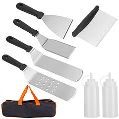 7Pcs Griddle Accessories Kit Stainless Steel BBQ Grilling Utensil Tools Outdoor Barbecue Griddle Spatulas Set for Backyard Party Tailgating Camping