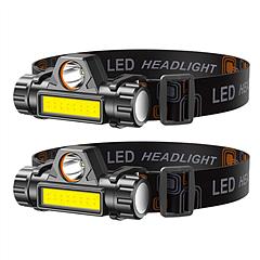 2 Packs Rechargeable Headlamp IPX4 Waterproof Headlight Flashlight Hand-free Head Torch for Fishing Camping Hiking Running