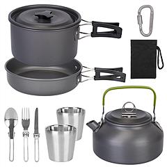 12Pcs Camping Cookware Set Camping Stove Aluminum Pot Pans Kit for Hiking Picnic Outdoor with Cup Fork Spoon Knife
