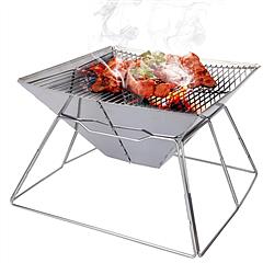 Foldable BBQ Grill Charcoal Barbecue Stove Portable Stainless Steel Campfire Stove Pit Wood Burner with Storage Bag for Camping Picnic Outdoor Party