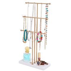 3 Tier Gold Metal Tabletop Jewelry Display Tree Stand Organizer Holder Rack Hanger Tower for Bracelet Necklace Accessories with Ring Tray