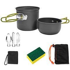 8Pcs Camping Cooking Ware Set Camping Stove Cookware Set Aluminum Pot Foldable Knife Fork Spoon Set for Hiking Picnic Outdoor